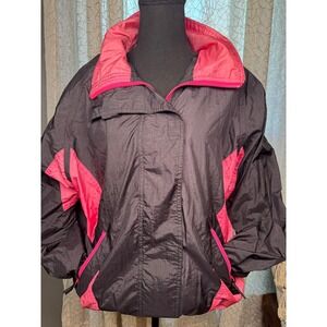 Vintage River Edge Puffer Ski Jacket Black &‎ Pink Colorblock Nylon 80s 90s S